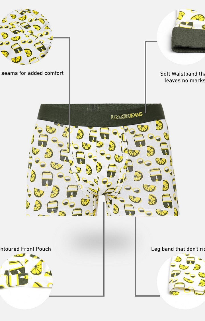 Men Premium Olive Cotton Blend Printed Trunk- UnderJeans by Spykar