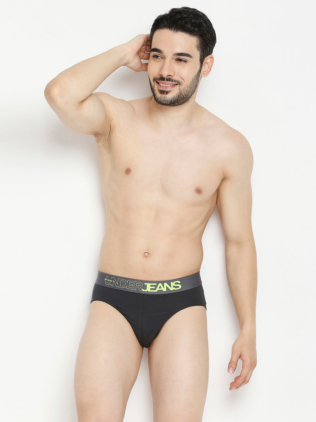 Men Premium Yellow & Dark Grey Cotton Blend Brief - Pack Of 2- UnderJeans by Spykar
