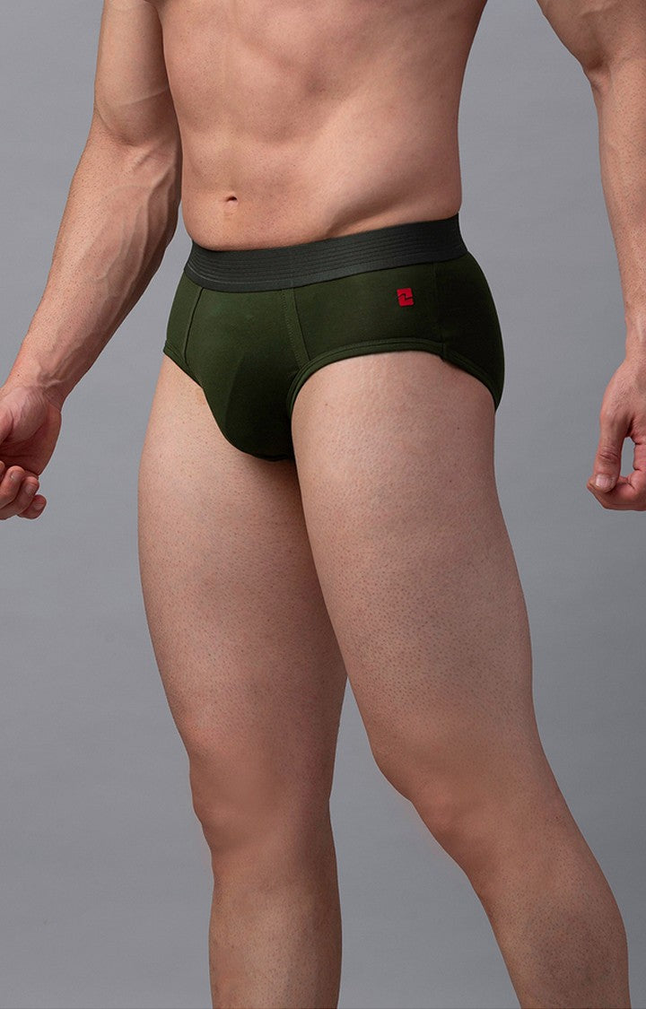 Olive Cotton Brief for Men Premium- UnderJeans by Spykar