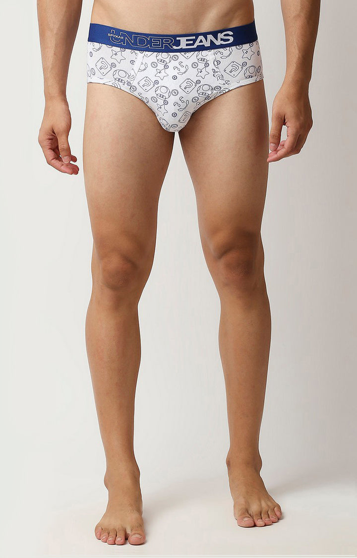 Underjeans by Spykar Men Premium Blue Cotton Blend Regular Fit Brief