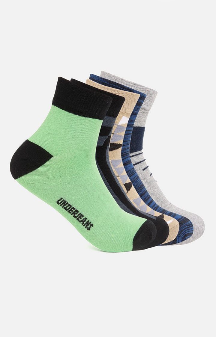 Men Premium Beige Black Navy Grey Green Ankle Length (Non Terry) (Pack of 5) Socks- UnderJeans by Spykar