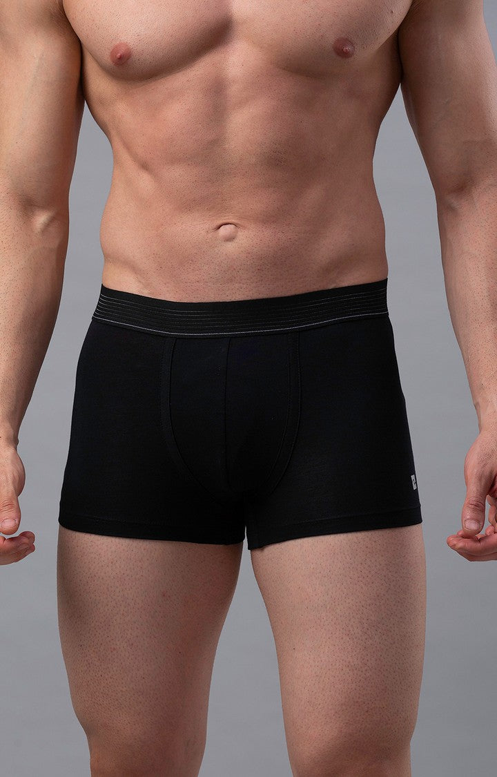 Men Premium Black Cotton Blend Trunk - UnderJeans by Spykar