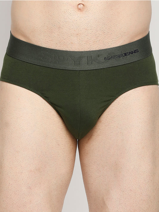 Underjeans by Spykar Men Premium Cotton Blend Olive Brief
