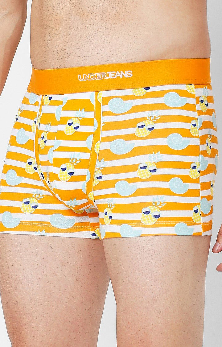 Men Premium Orange Cotton Blend Printed Trunk- UnderJeans by Spykar