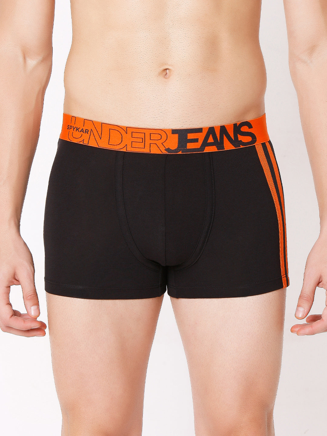 Men Premium Black-Orange & White-Red Cotton Blend Trunk (Pack of 2)- UnderJeans by Spykar