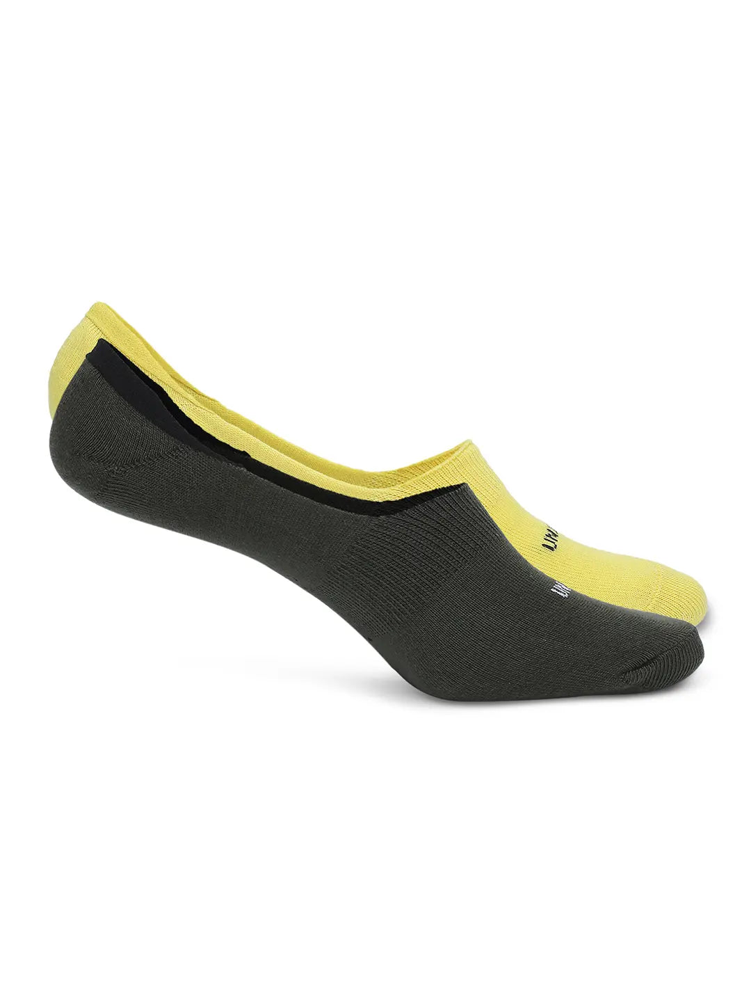 Men Yellow & Olive Cotton Blend No Show Socks - Pack Of 2 - Underjeans by Spykar
