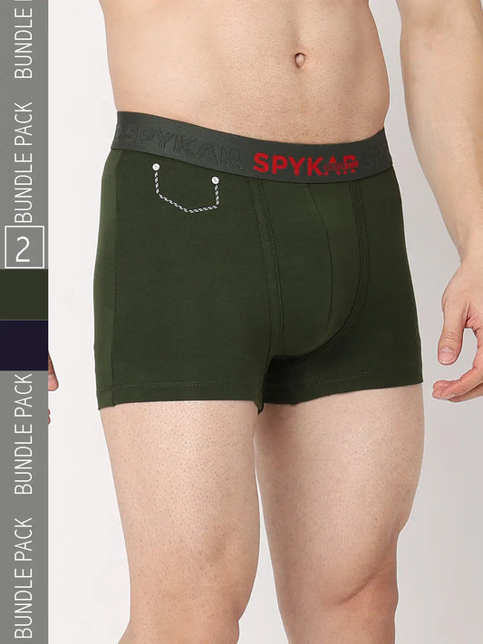 Underjeans by Spykar Men Premium Navy & Olive Cotton Blend Regular Fit Trunk - Pack Of 2