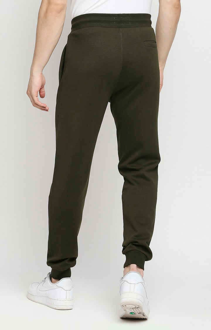 Men Premium Cotton Blend Knitted Rifle Green Trackpant- UnderJeans by Spykar