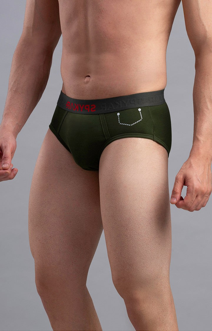 Underjeans by Spykar Men Premium Cotton Blend Olive Brief