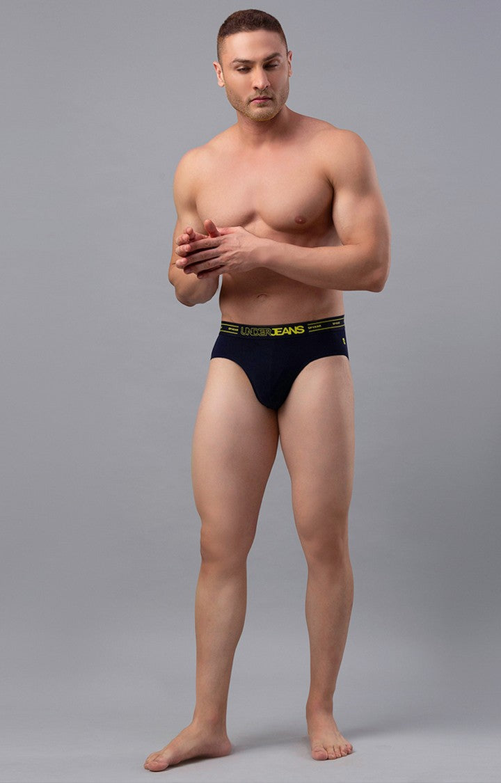 Navy Cotton Brief for Men Premium- UnderJeans by Spykar
