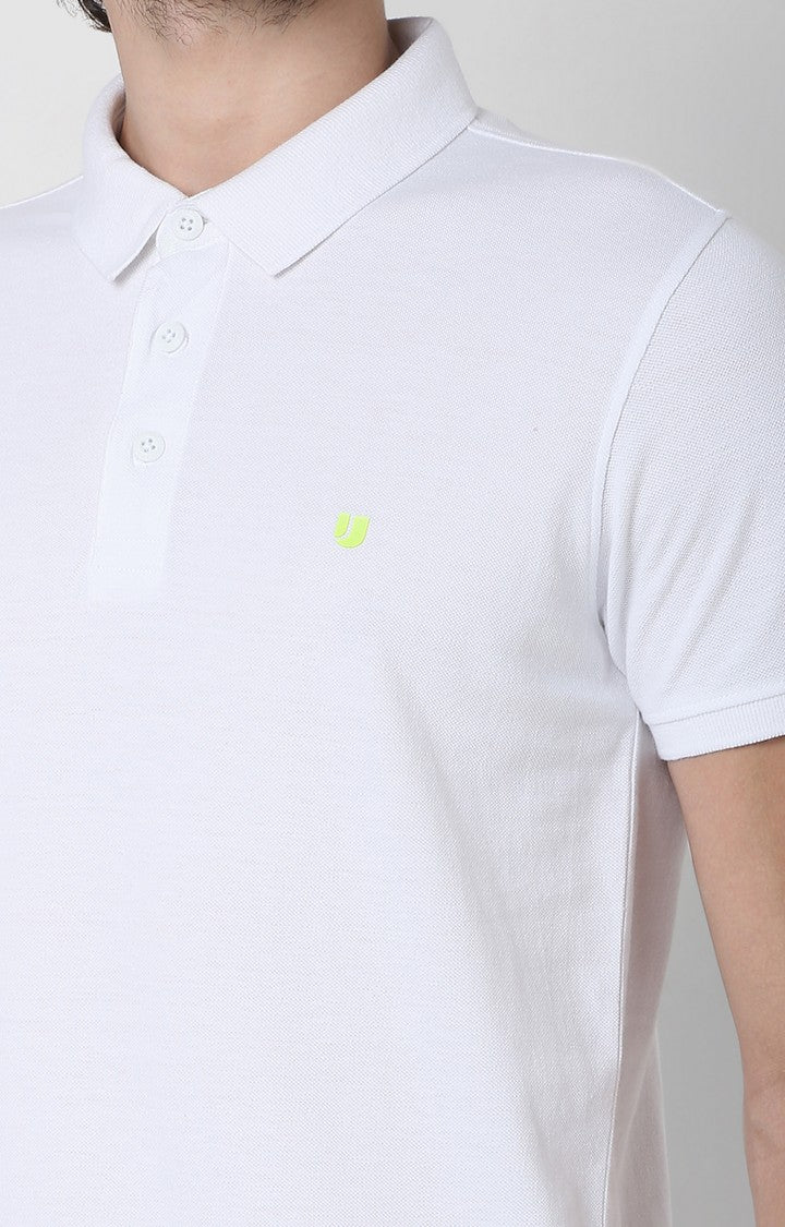 Men Premium White Cotton Slim Fit Polo T-Shirt - UnderJeans By Spykar