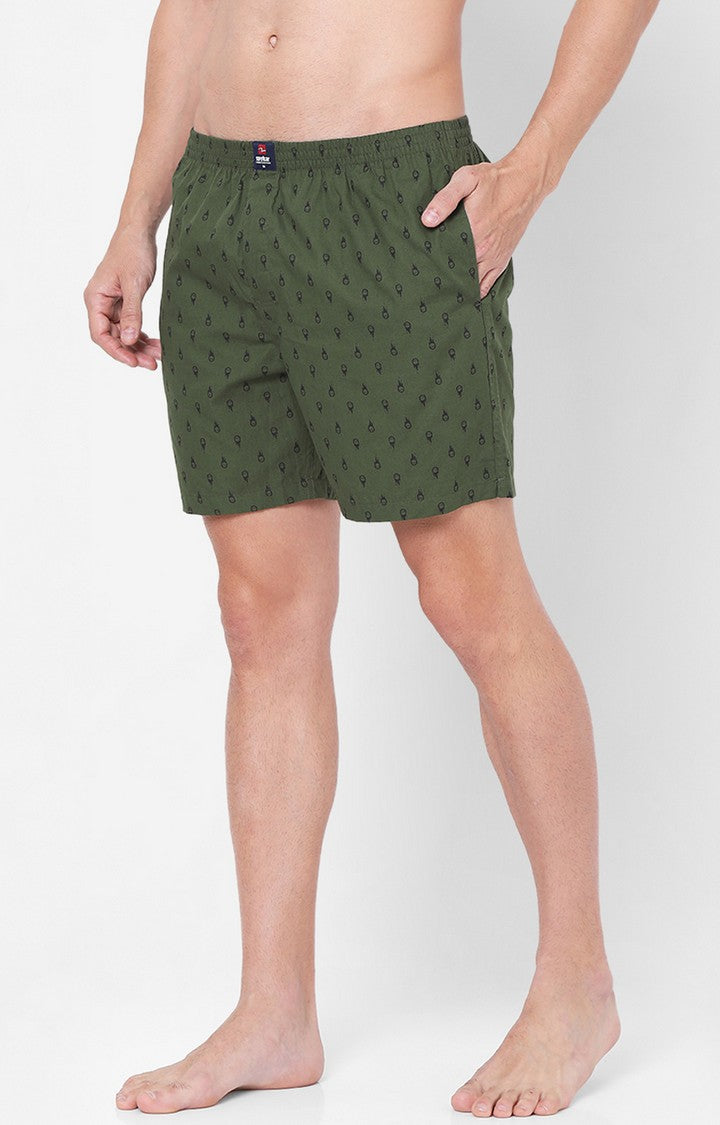 Men Premium Green Cotton Boxers- UnderJeans by Spykar