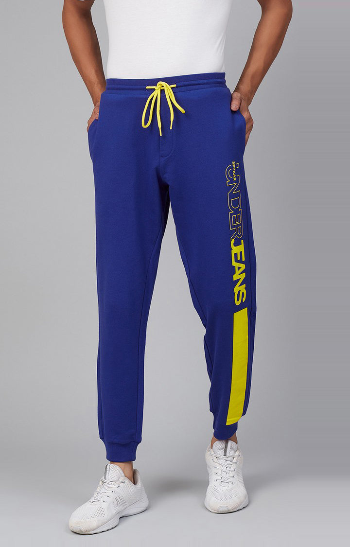 Blue Cotton Blend Solid Trackpants- UnderJeans by Spykar