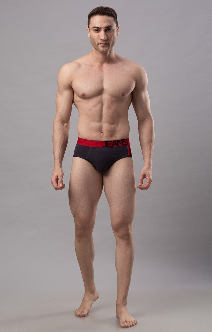 Men Premium Cotton Blend Grey-Red Brief- UnderJeans by Spykar