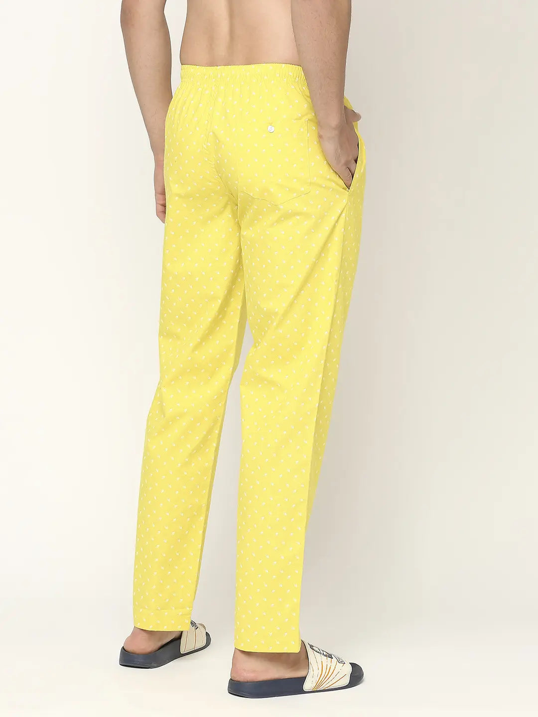 Men Premium Cotton Printed Yellow Pyjama- UnderJeans by Spykar