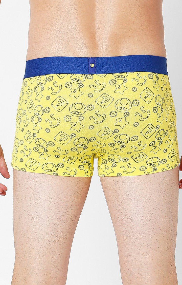 Men Premium Yellow Cotton Blend Printed Trunk- UnderJeans by Spykar