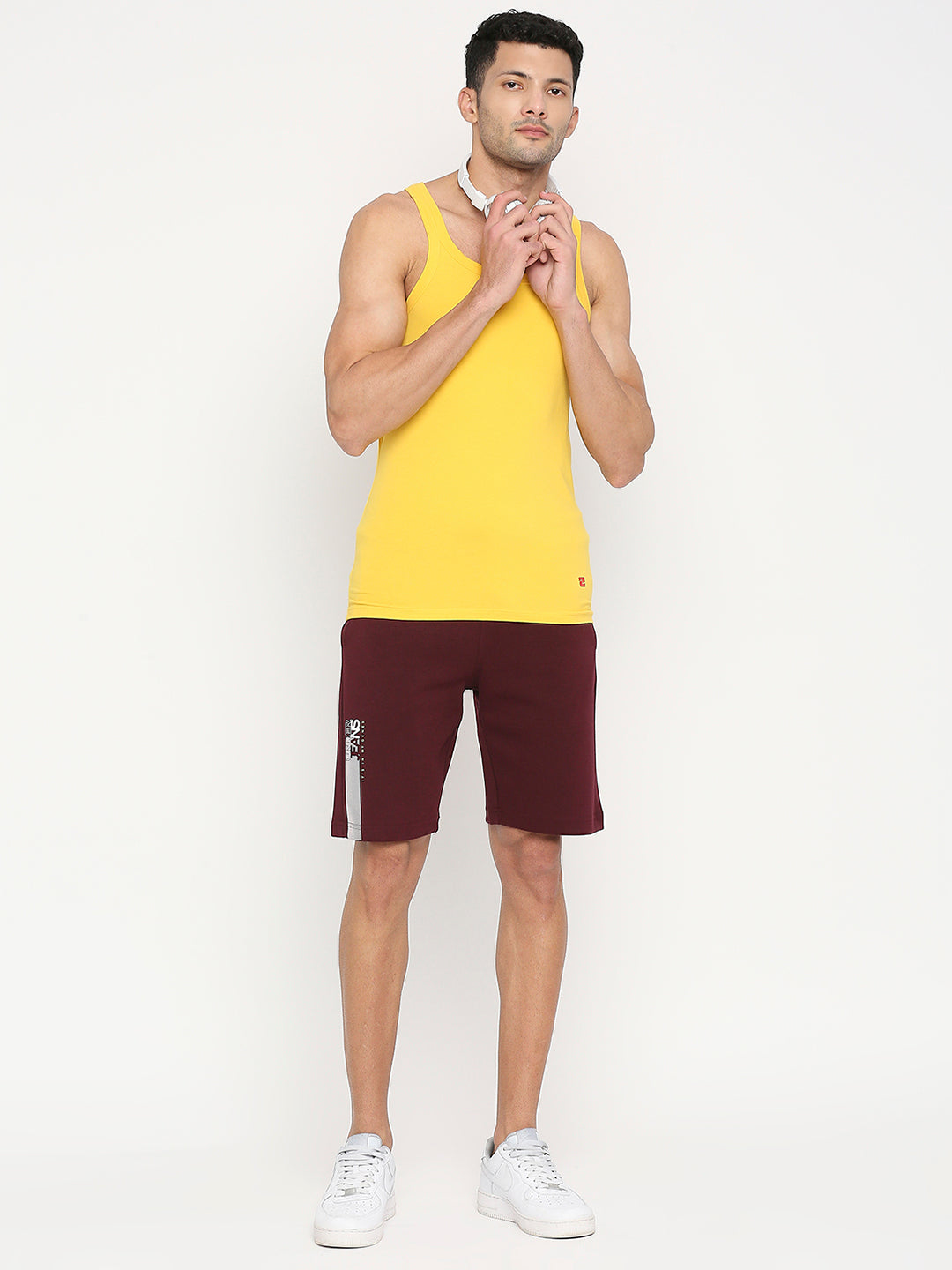 Men Premium Yellow Cotton Blend Vest - UnderJeans by Spykar