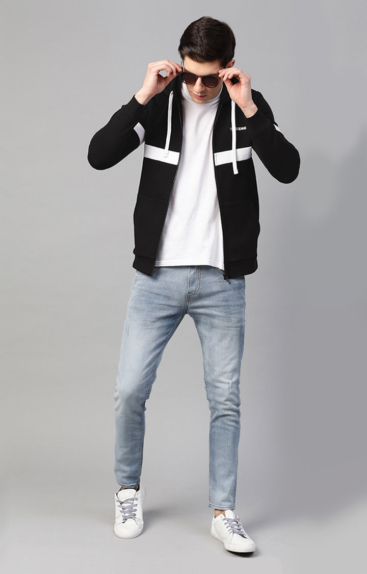 Black Cotton Solid Hooded Sweatshirts- UnderJeans by Spykar