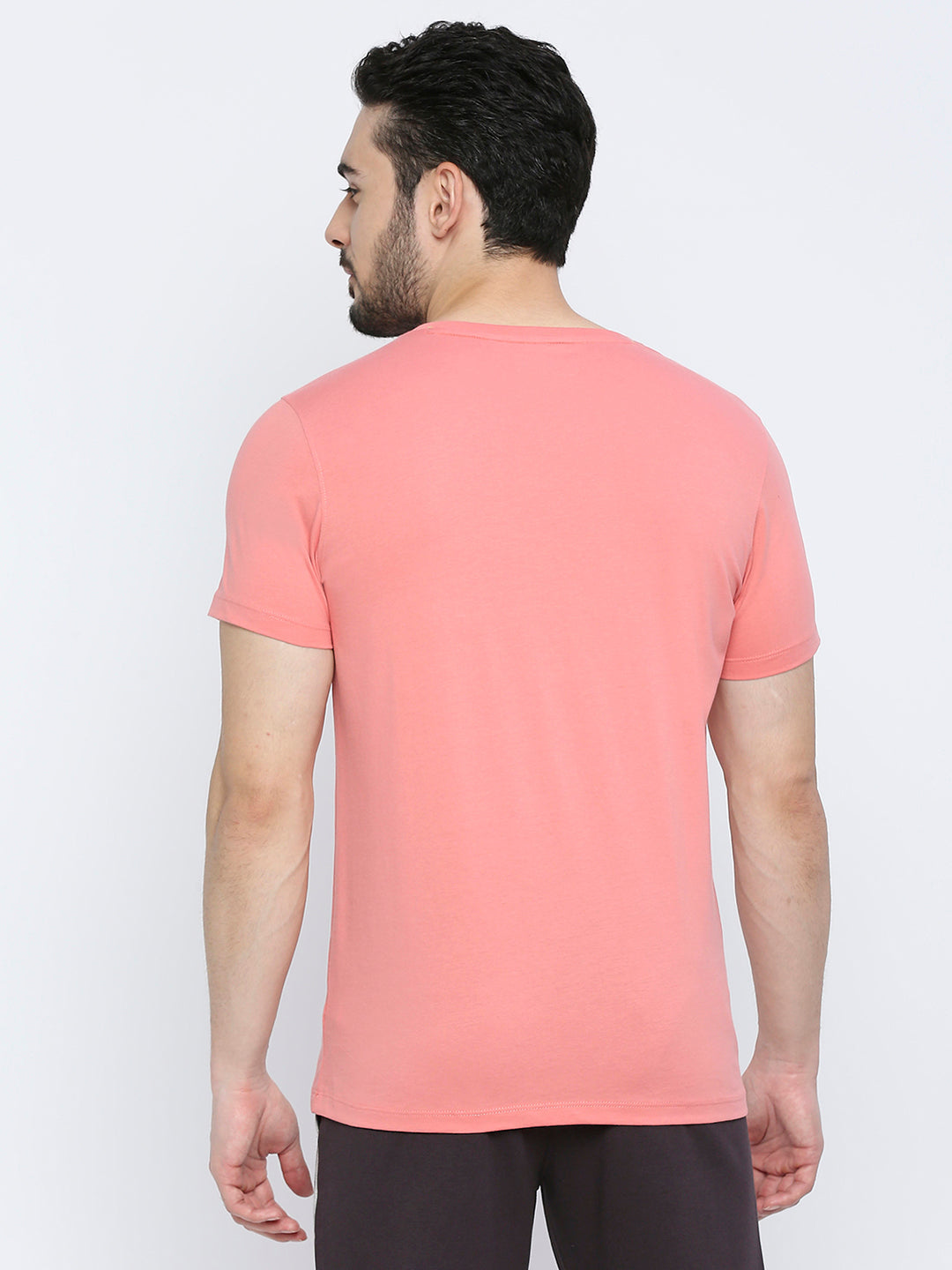 Men Premium Dusty Coral Cotton V-Neck T-shirt - UnderJeans by Spykar