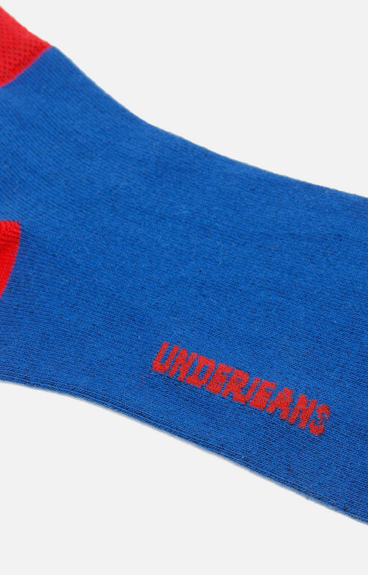 Men Premium Blue Red Ankle Length (Non Terry) Single Pair of Socks- UnderJeans by Spykar