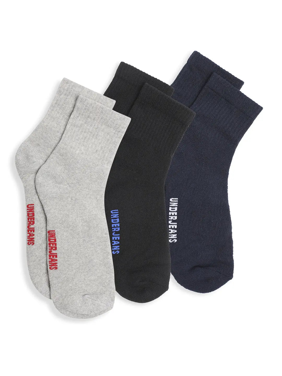 Men Premium Grey & BLack Cotton Socks - Pack Of 3- UnderJeans by Spykar