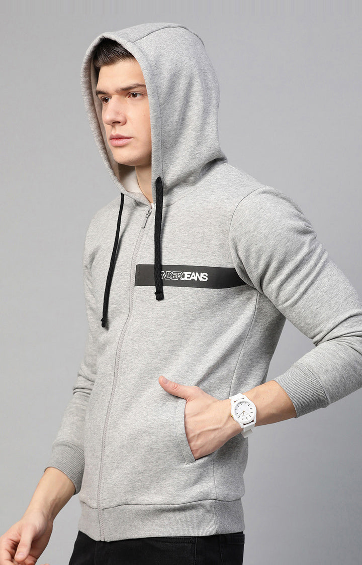 Grey Melange Cotton Solid Hooded Sweatshirts- UnderJeans by Spykar