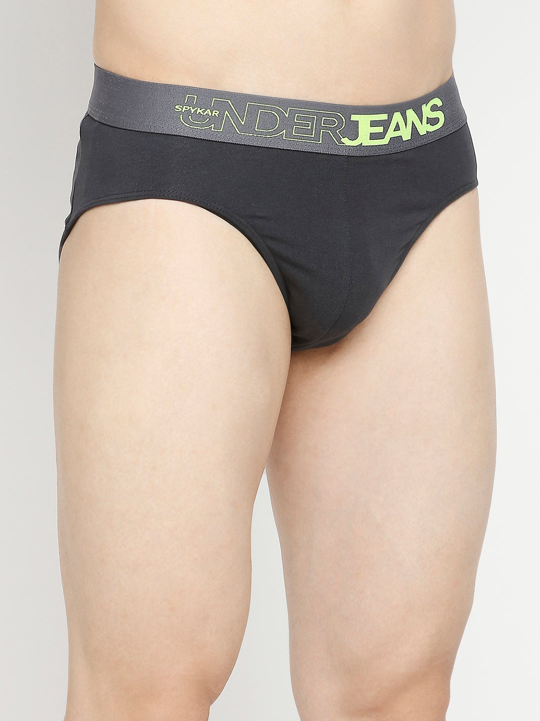 Men Premium Yellow & Dark Grey Cotton Blend Brief - Pack Of 2- UnderJeans by Spykar