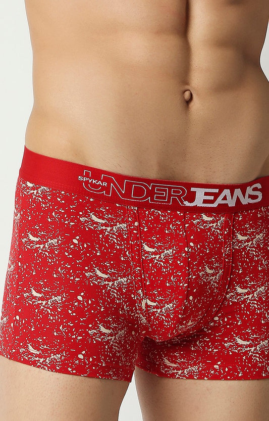 Men Premium Red Cotton Blend Regular Fit Trunk - UnderJeans by Spykar