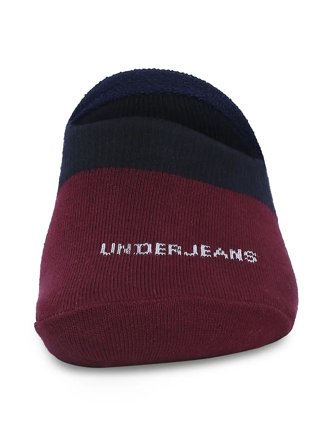 Men Black & Maroon Cotton Blend No Show Socks - Pack Of 2 - Underjeans by Spykar