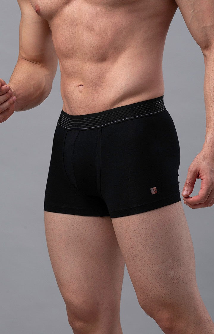 Men Premium Black Cotton Blend Trunk - UnderJeans by Spykar