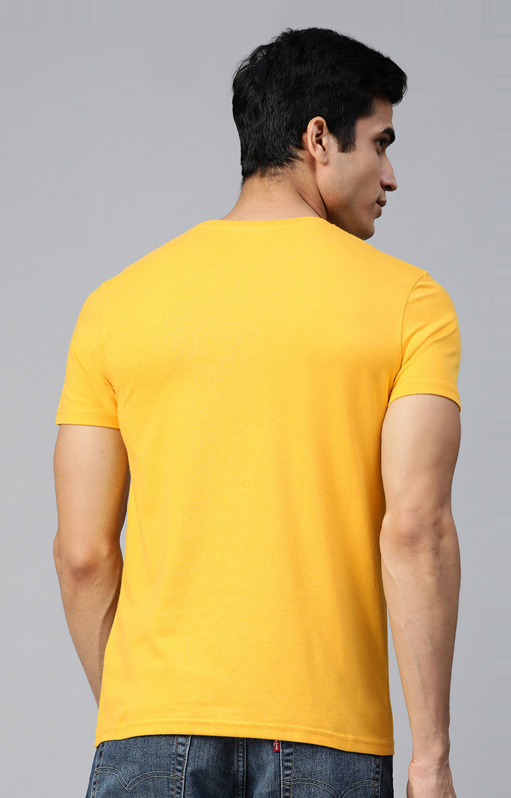 Mustard Cotton Printed Round Neck T-Shirts- UnderJeans by Spykar
