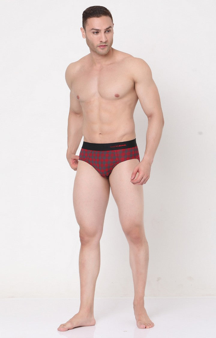 Maroon-Check Cotton Brief for Men Premium- UnderJeans by Spykar