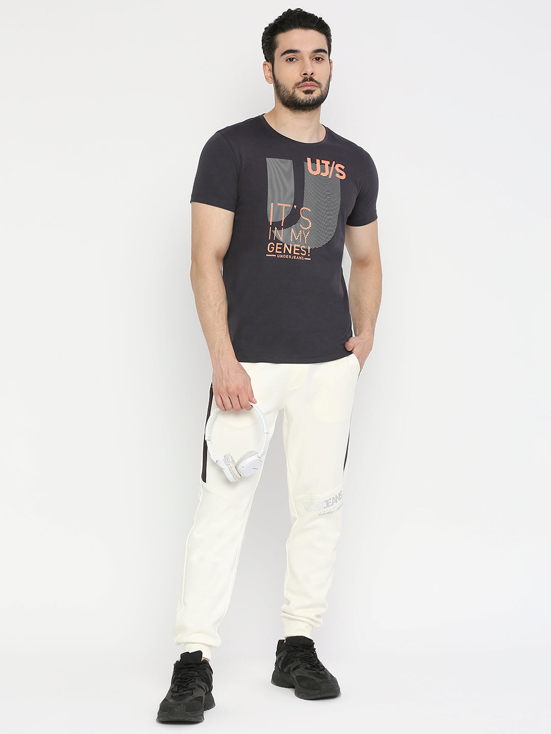 Men Premium Cotton Ecru Trackpant - UnderJeans by Spykar