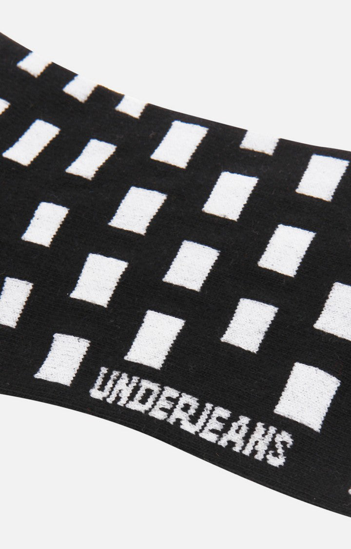 Men Premium Black White Ankle Length (Non Terry) Single Pair of Socks- UnderJeans by Spykar