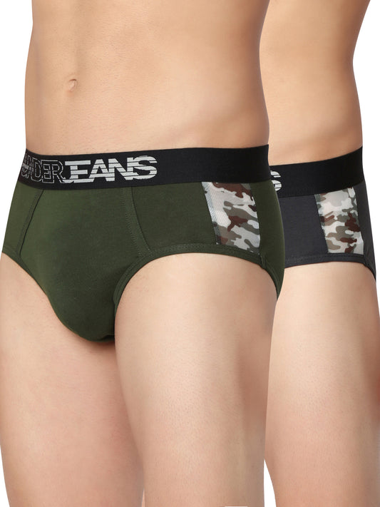 Men Premium Grey & Olive Cotton Blend Brief (Pack of 2)- UnderJeans by Spykar
