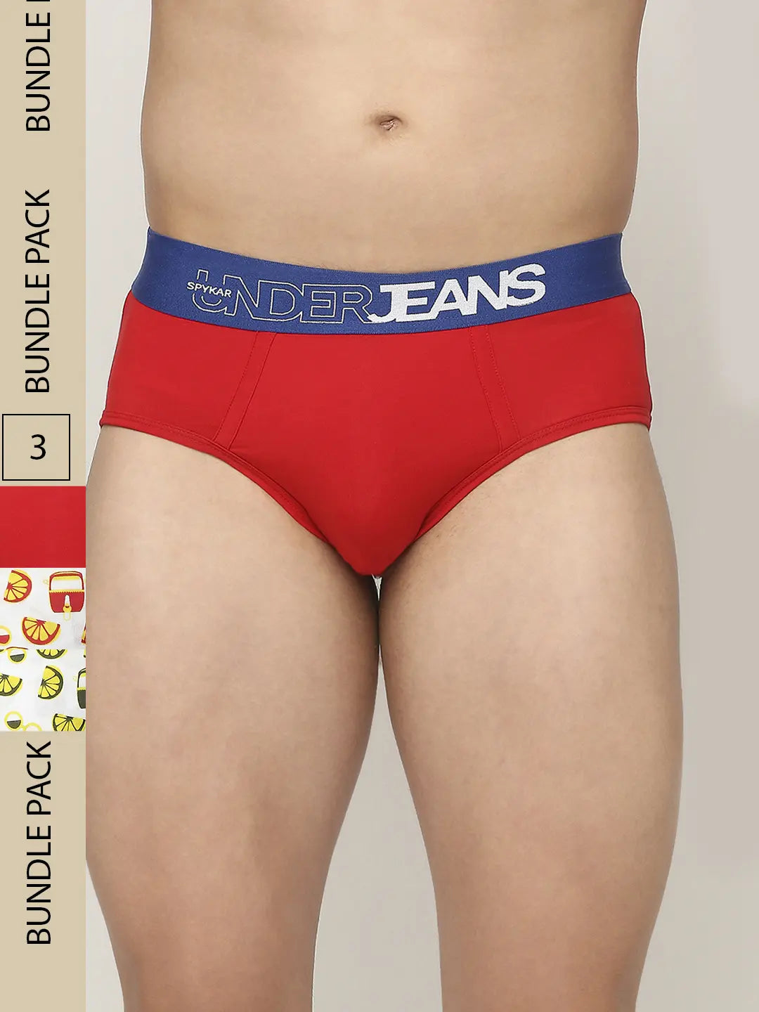 Men Premium Assorted Cotton Blend Printed Brief - Pack Of 3- Underjeans by Spykar