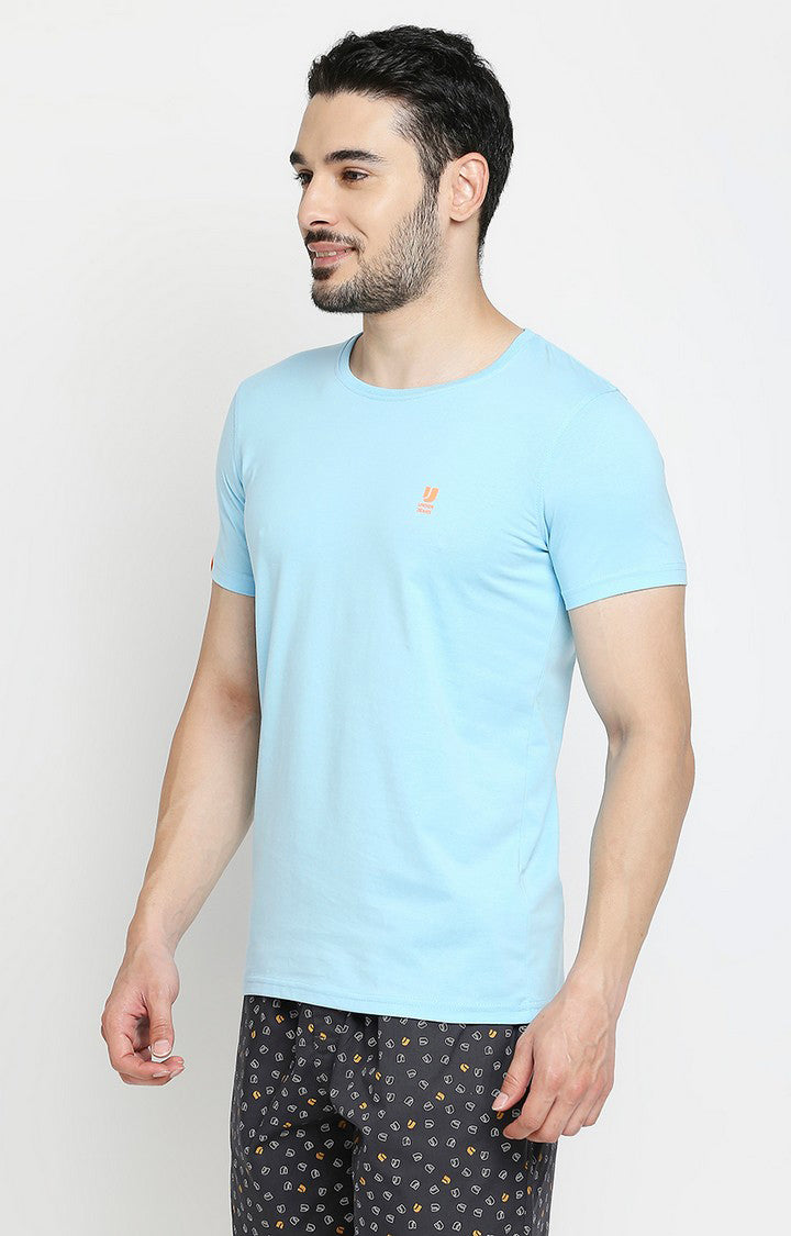 Men Premium Black & Blue Cotton Regular Fit Round Neck T-shirts - Pack of 2- UnderJeans by Spykar