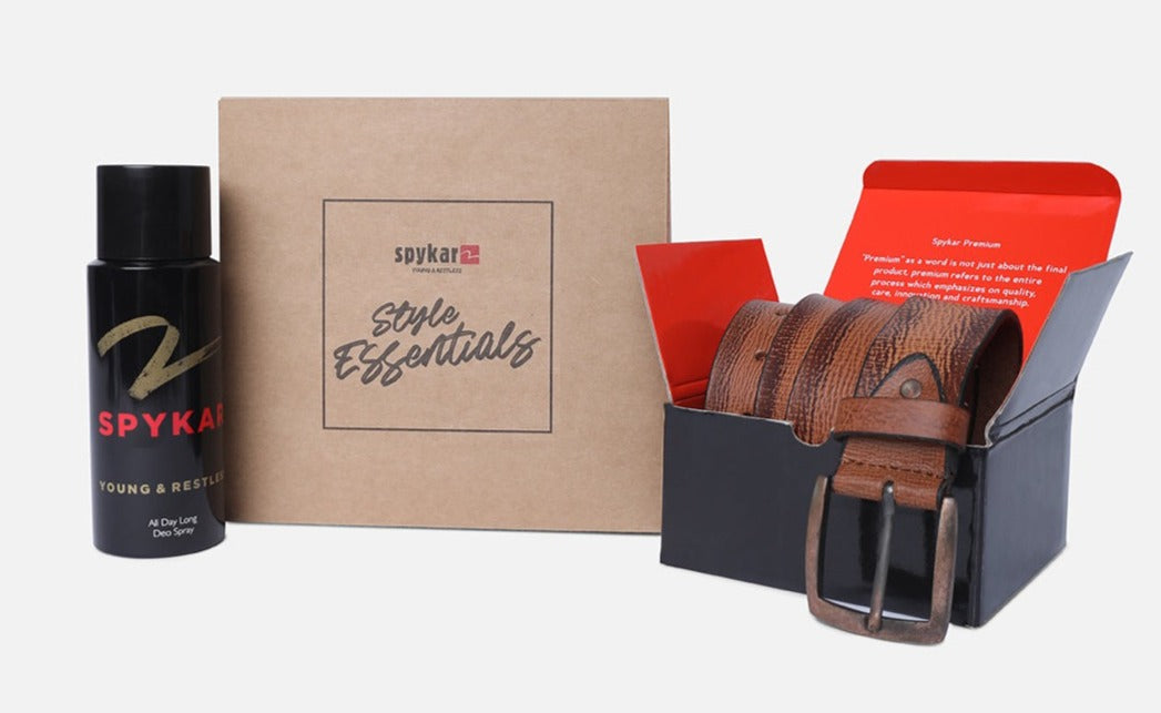 Spykar Tan Belt (L) & Olive Deodorant Combo