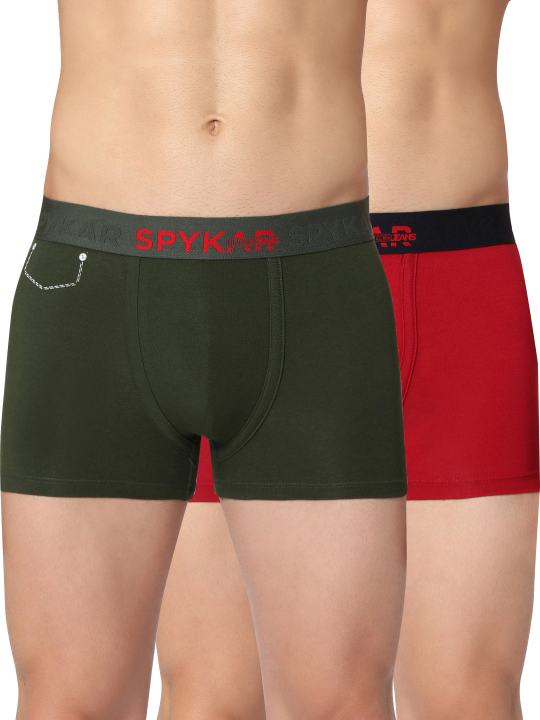 Men Premium Maroon & Olive Cotton Blend Trunk (Pack of 2)- UnderJeans by Spykar