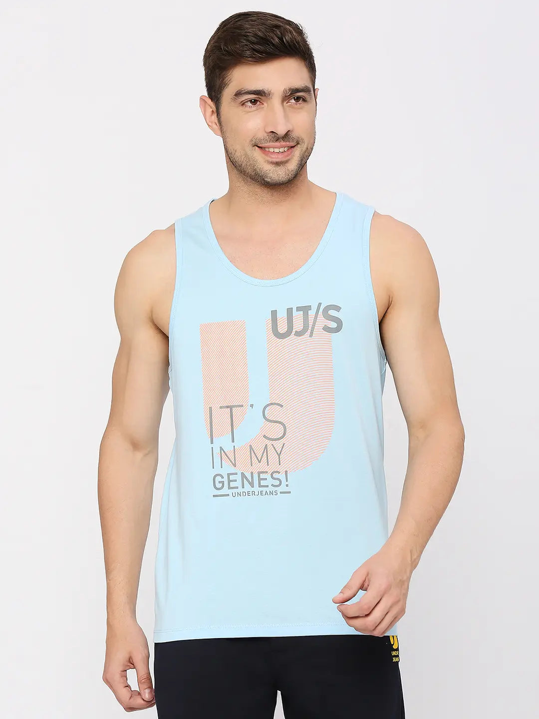 Buy Men Premium Fashion Powder Blue Muscle Vest- Underjeans By Spykar