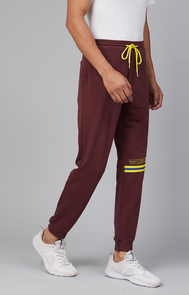Maroon Cotton Blend Solid Trackpants- UnderJeans by Spykar