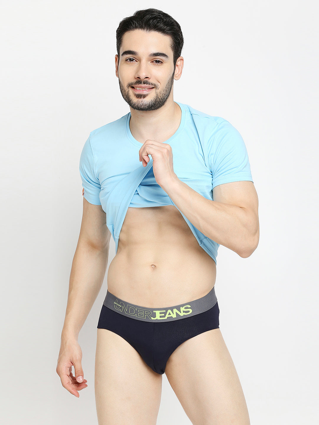 Men Premium Navy Blue & Olive Cotton Blend Brief - Pack Of 2- UnderJeans by Spykar