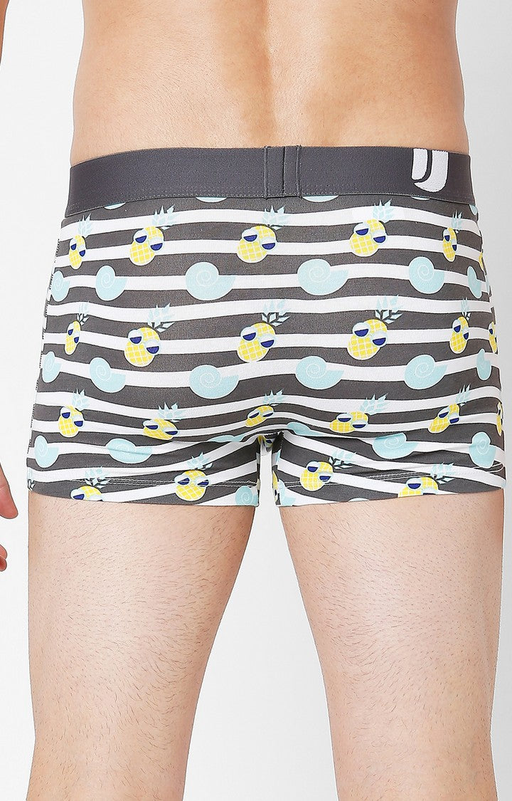 Men Premium Grey Cotton Blend Printed Trunk- UnderJeans by Spykar