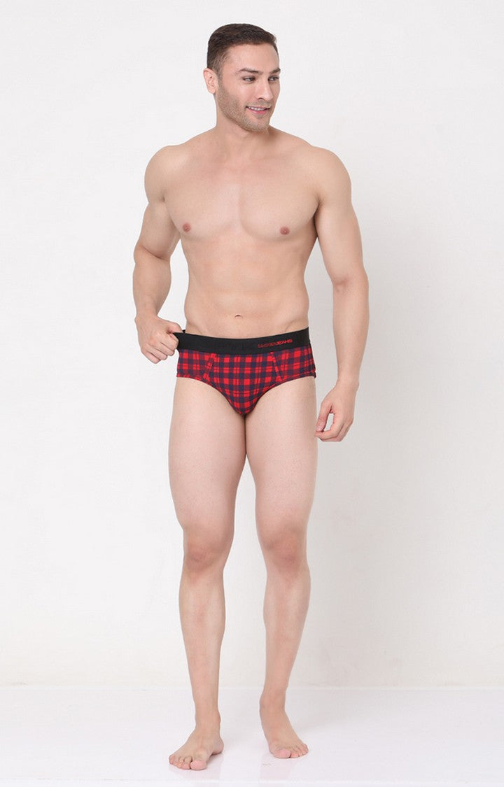 Blue-Check Cotton Brief for Men Premium- UnderJeans by Spykar