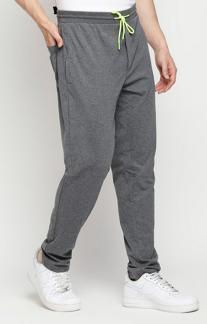 Men Premium Cotton Blend Knitted Charcoal Trackpants- UnderJeans by Spykar