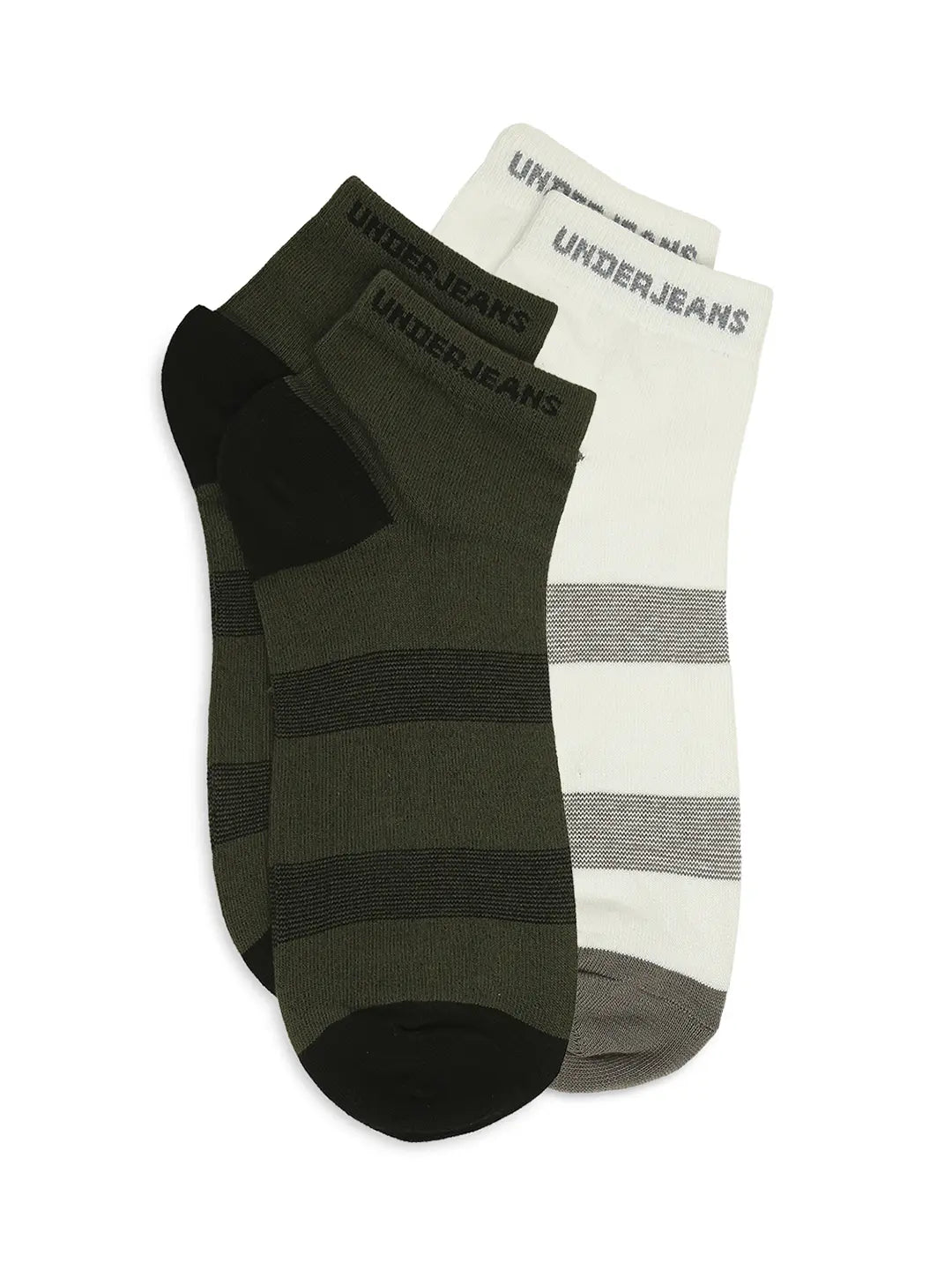 Men Premium White & Olive Ankle Length Socks - Pack Of 2- Underjeans by Spykar