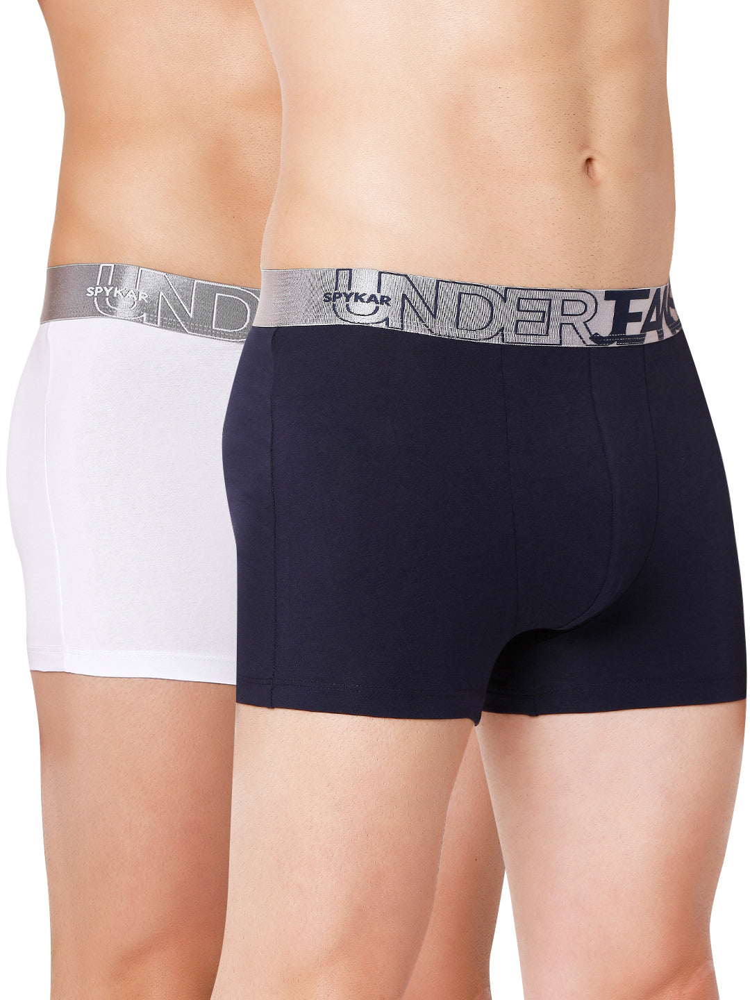 Men Premium Navy & White Cotton Blend Trunk (Pack of 2)- UnderJeans by Spykar