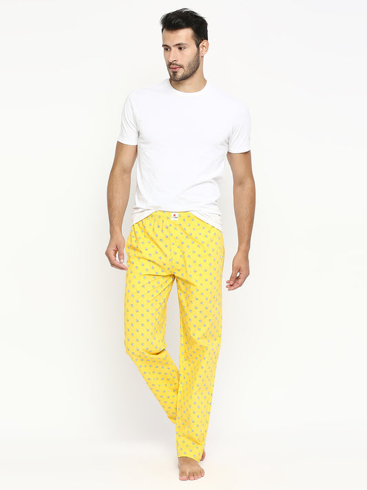 Men Premium Yellow Cotton Woven Pyjama - UnderJeans by Spykar