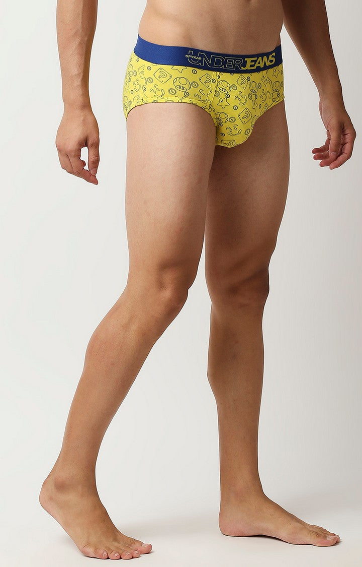Underjeans by Spykar Men Premium Yellow Cotton Blend Regular Fit Brief