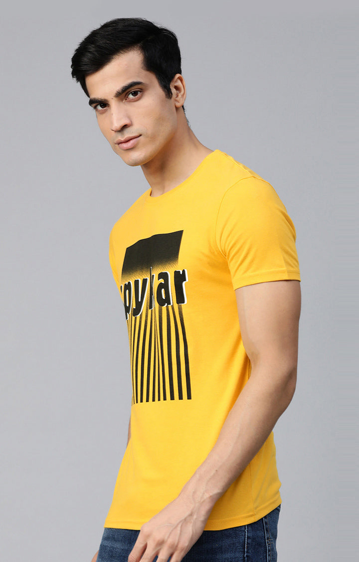 Mustard Cotton Printed Round Neck T-Shirts- UnderJeans by Spykar
